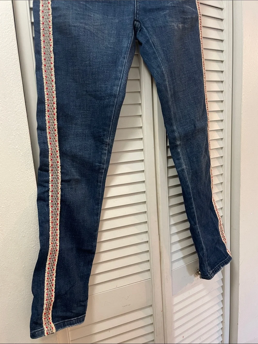 Pilcro Dark Blue Skinny Jeans with Pink Side Trim